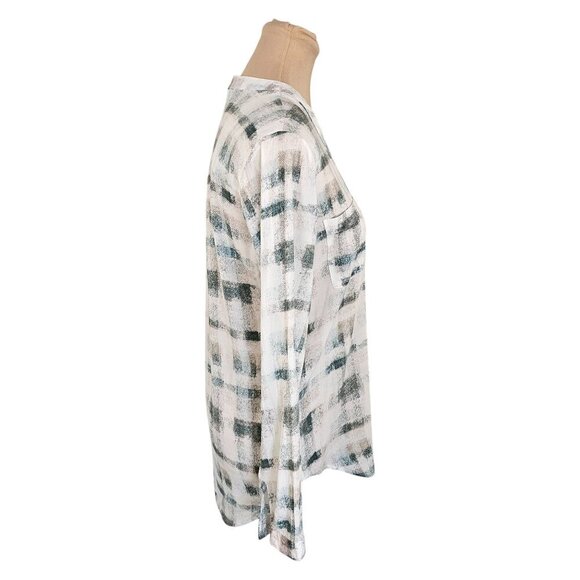 RW&Co. White Green Checkered Long Sleeve Button Up Blouse Sz XS - Picture 4 of 9